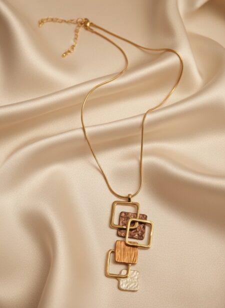 Mixed Media Abstract Square Pendant Necklace