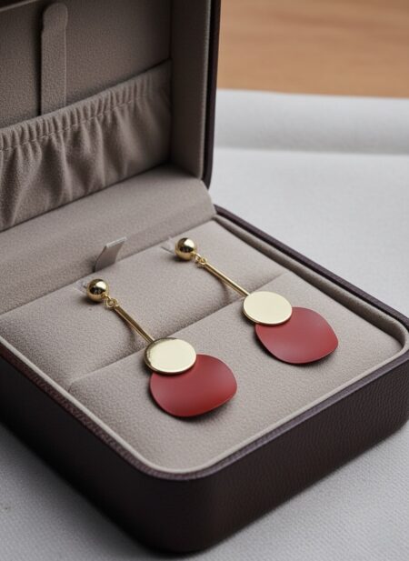 Modern Geometric Red and Gold Drop Earrings
