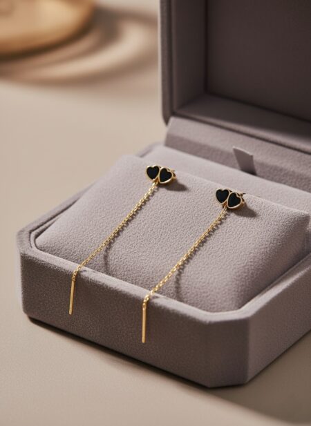 Black Heart Threader Earrings