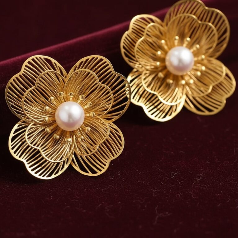 Filigree Bloom Pearl Earrings