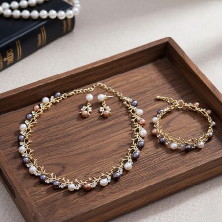 Gold-Tone Leaf & Pearl Jewelry Set