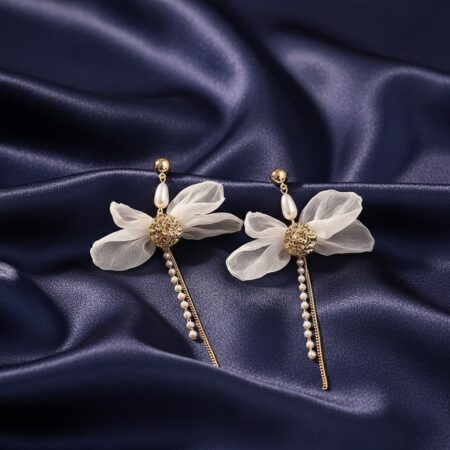 Organza Bow & Pearl Cluster Earrings