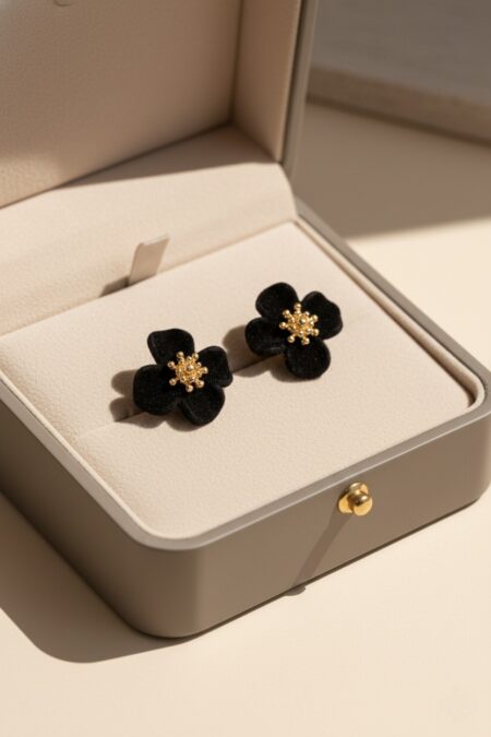 Black Velvet Flower Studs