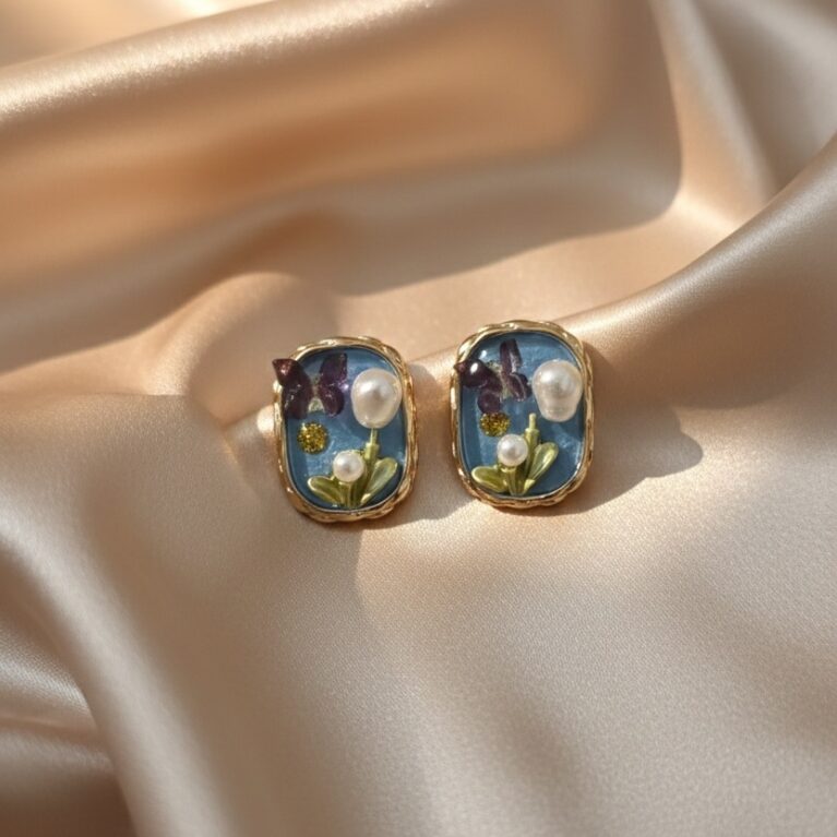 Enchanted Garden Pressed Flower & Pearl Studs
