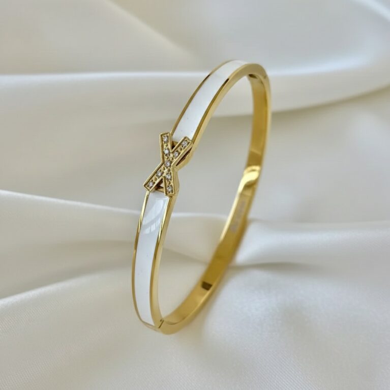 Celeste Cross Enamel Gold Bangle